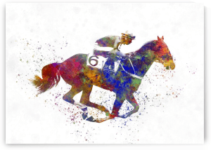 image of a jockey on a horse.  Source:pictorem